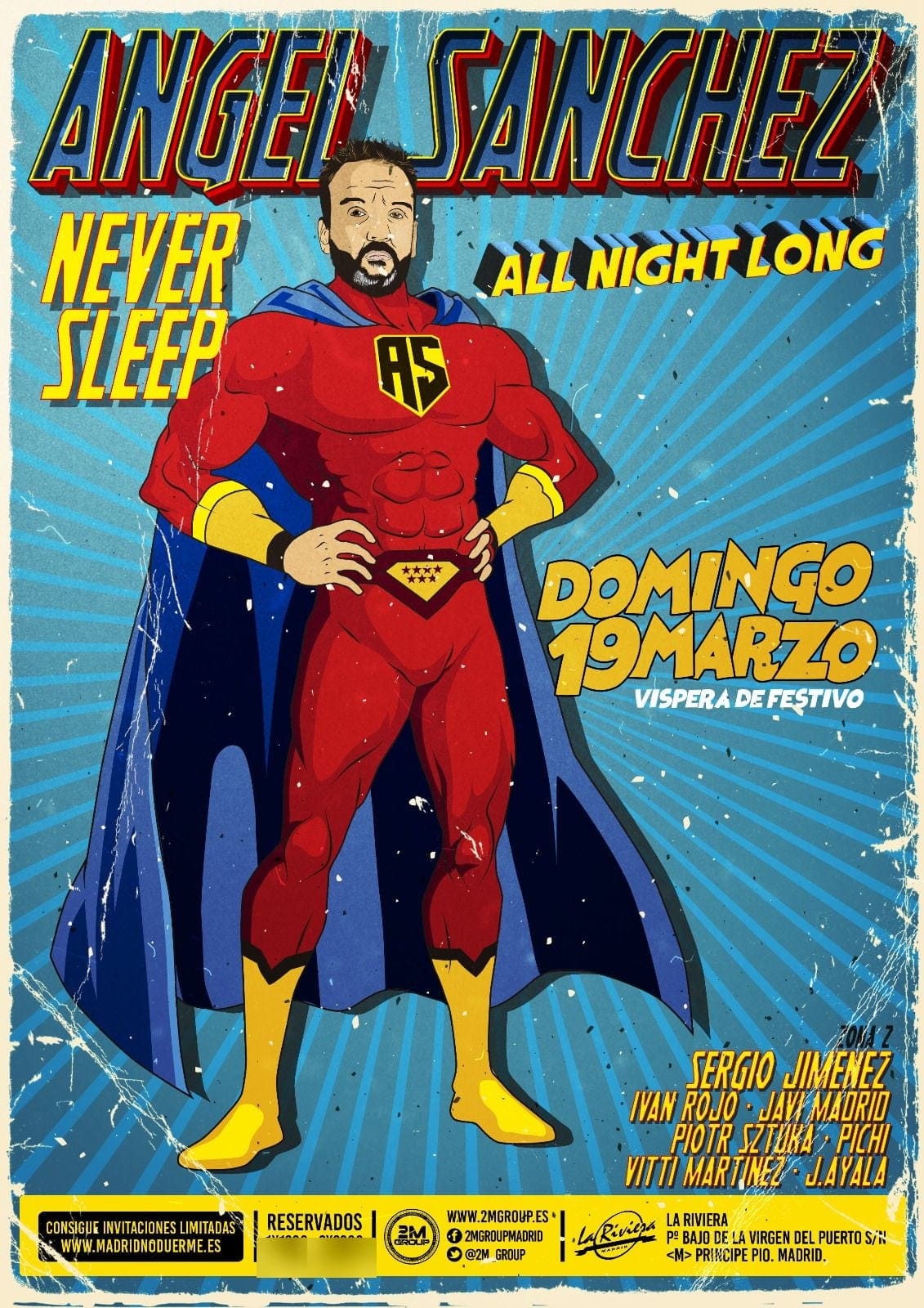 Cartel de «Madrid No Duerme · Never Sleep con Ángel Sánchez»